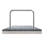 Schake Edelstahlbügel Ø48 mm geschliffen Länge: 1200 mm, Höhe: 800 mm ohne Querholm + Bodenplatten zum Aufdübeln