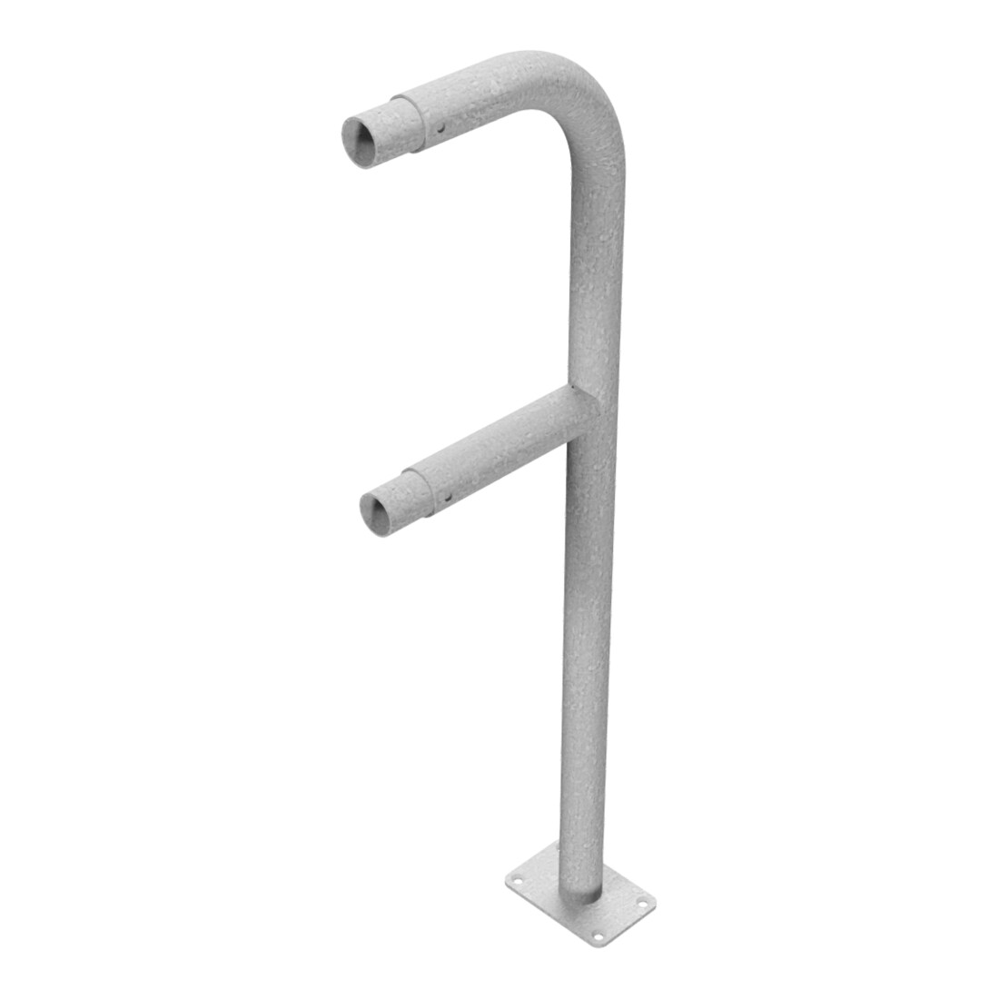 Schake Endpfosten gebogen für Schutzgeländer Ø48mm Breite: ca. 250mm, Höhe: 1000 mm + Querholm + Bodenplatten zum Aufdübeln, feuerverzinkt