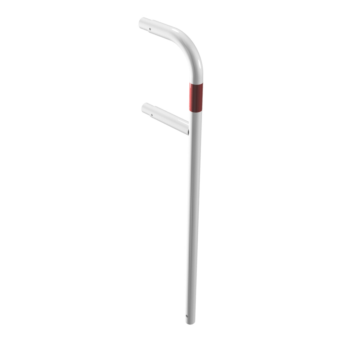 Schake Endpfosten gebogen für Schutzgeländer Ø48mm Breite: ca. 250mm, Höhe über Flur: 1000 mm + Querholm, zum Einbetonieren, weiß / rot
