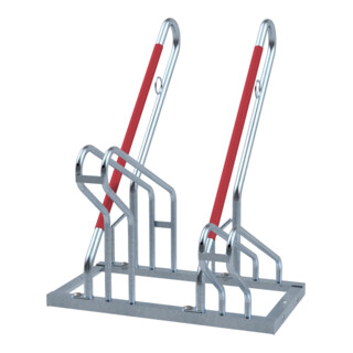 Schake Fahrradständer, Radeinstellung einseitig für 2 Fahrräder + gebogenen Haltebügeln + Kunststoffschutz