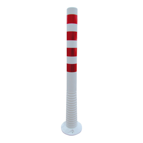 Schake Flexipfosten weiß (UV, Beständig), selbstaufrichtend, Ø 80mm, Höhe: 1000mm + 4 rot refl. Streifen