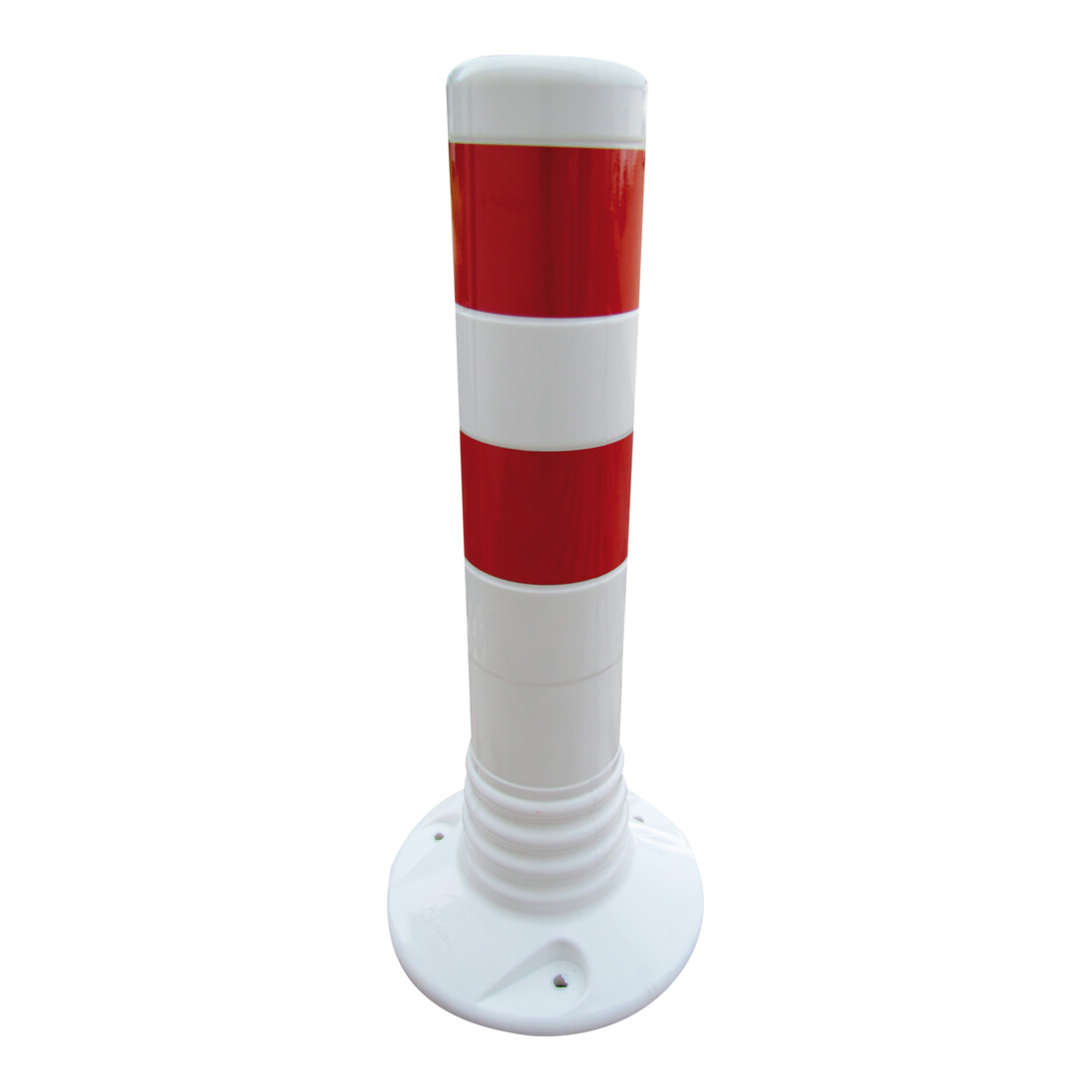 Schake Flexipfosten weiß (UV, Beständig), selbstaufrichtend, Ø 80mm, Höhe: 450mm + 2 rot refl. Streifen