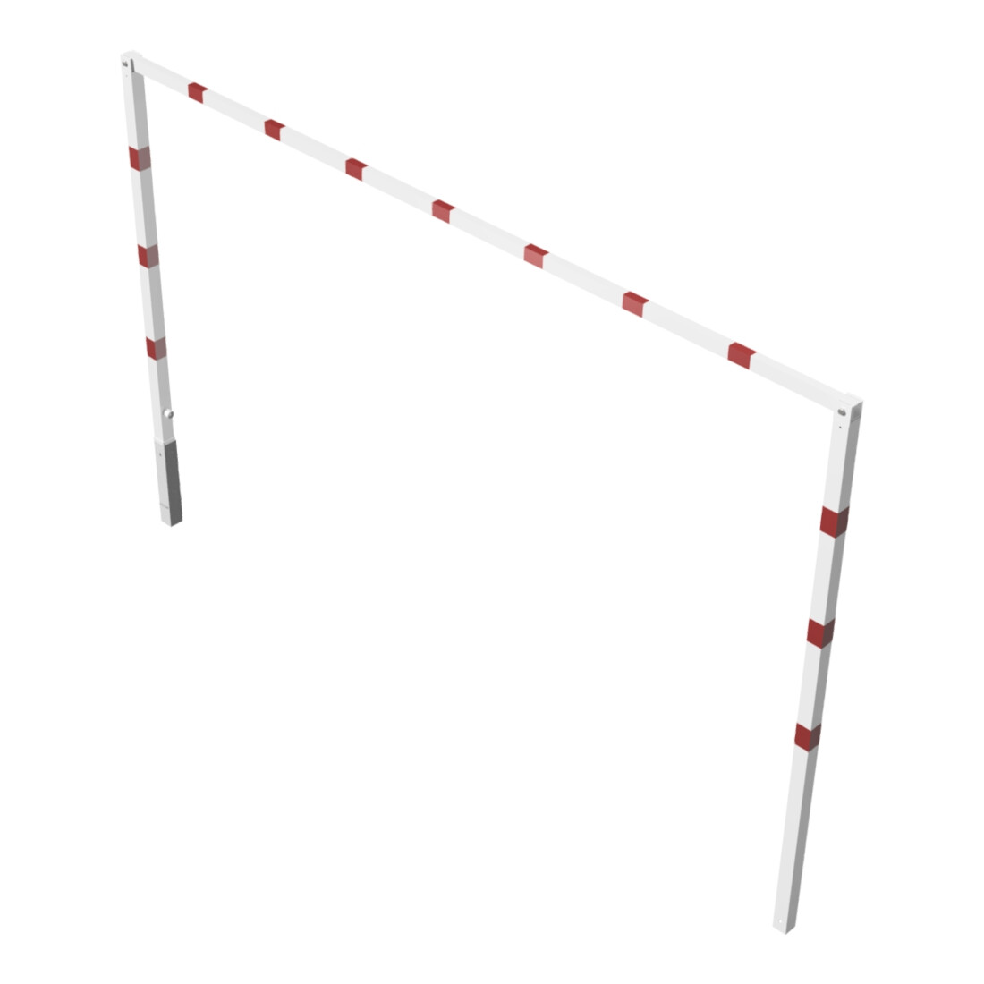 Schake Höhenbegrenzer 70x70mm, schwenkbar, zum Einbetonieren, 2,00m Gesamtbreite: 4,00m, weiß / rot + Bodenhülse