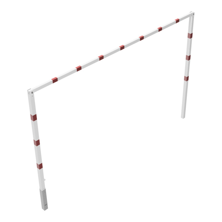 Schake Höhenbegrenzer 70x70mm, schwenkbar, zum Einbetonieren, 2,00m Gesamtbreite: 4,00m, weiß / rot + Bodenhülse