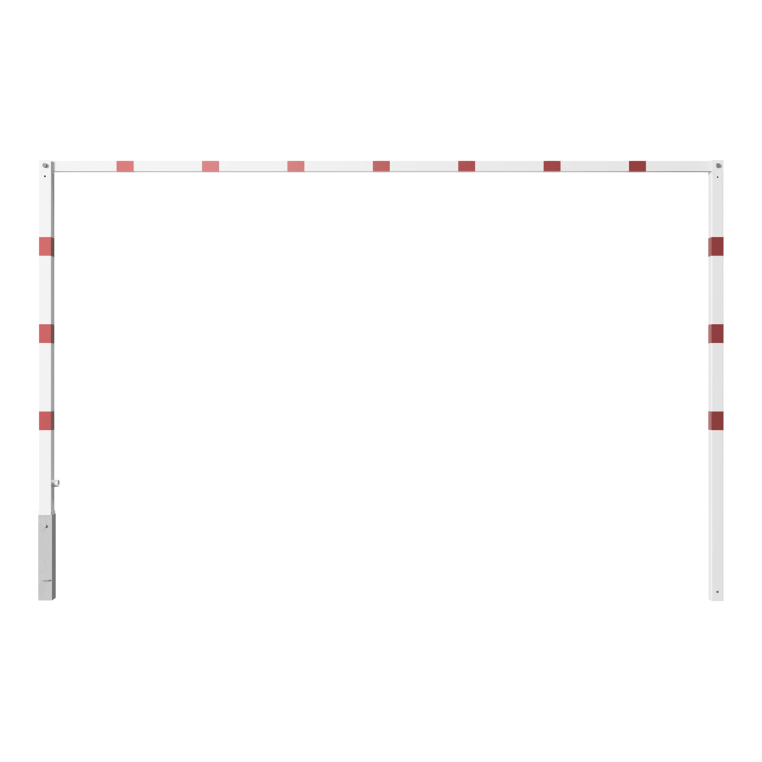 Schake Höhenbegrenzer 70x70mm, schwenkbar, zum Einbetonieren, 2,00m Gesamtbreite: 4,00m, weiß / rot + Bodenhülse