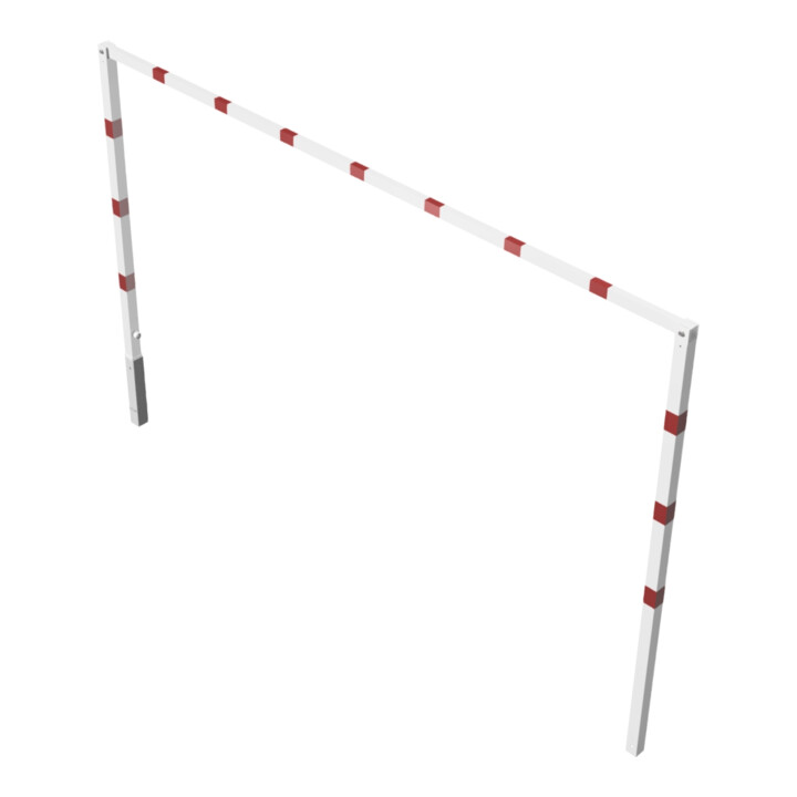 Schake Höhenbegrenzer 70x70mm, schwenkbar, zum Einbetonieren, 2,00m Gesamtbreite: 4,00m, weiß / rot + Bodenhülse