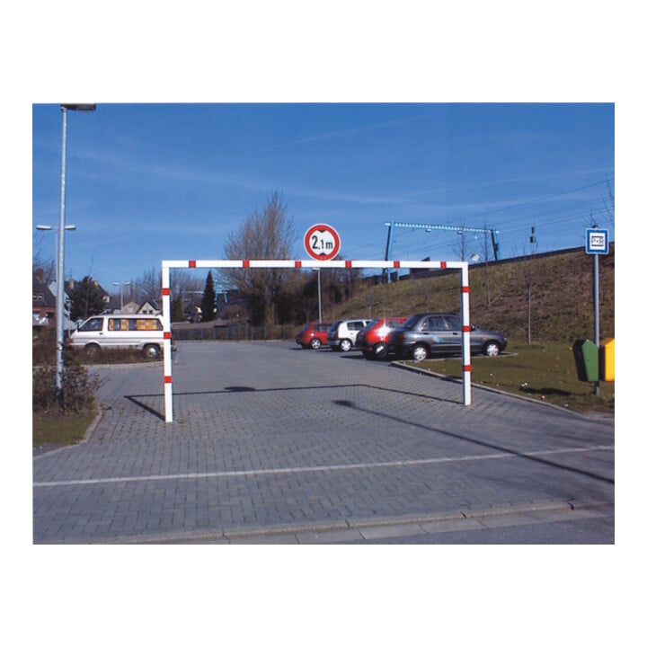 Schake Höhenbegrenzer, feststehend, 100x100mm zum Einbetonieren, 2,30m Gesamtbreite: 3,00m, weiß / rot