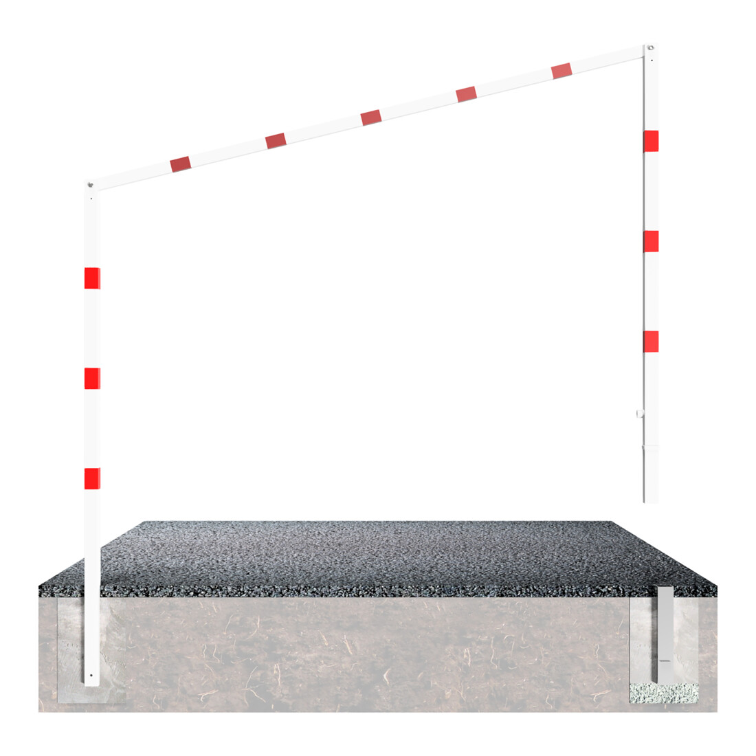 Schake Höhenbegrenzer, feststehend, 100x100mm zum Einbetonieren, 2,30m Gesamtbreite: 6,00m, weiß / rot
