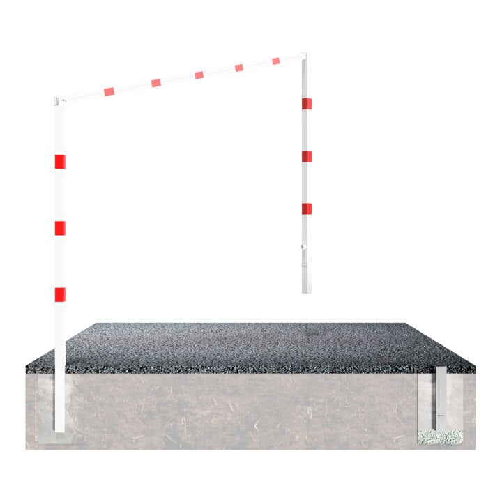 Schake Höhenbegrenzer, feststehend, 100x100mm zum Einbetonieren, 2,30m Gesamtbreite: 6,00m, weiß / rot