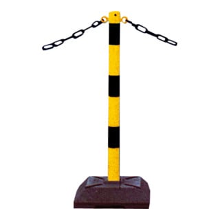 Schake Kettenständer Pfosten aus Stahl Ø 60mm, Länge: 900mm feuerverzinkt, gelb/schwarz, mit 2 Ösen inkl. Recycling - Fußplatte 400x400mm