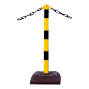 Schake Kettenständer Pfosten aus Stahl Ø 60mm, Länge: 900mm feuerverzinkt, gelb/schwarz, mit 2 Ösen inkl. Recycling - Fußplatte 400x400mm