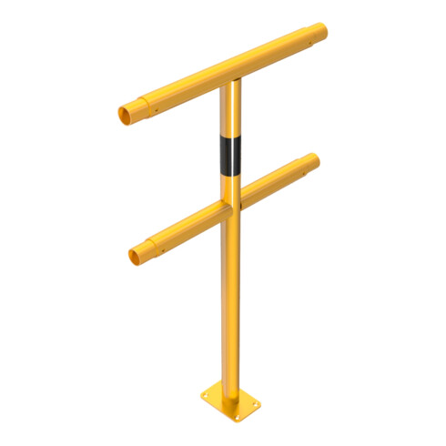 Schake Mittelpfosten für Schutzgeländer Ø48mm Breite: ca. 500mm, Höhe: 1000 mm + Querholm + Bodenplatte zum Aufdübeln, gelb / schwarz