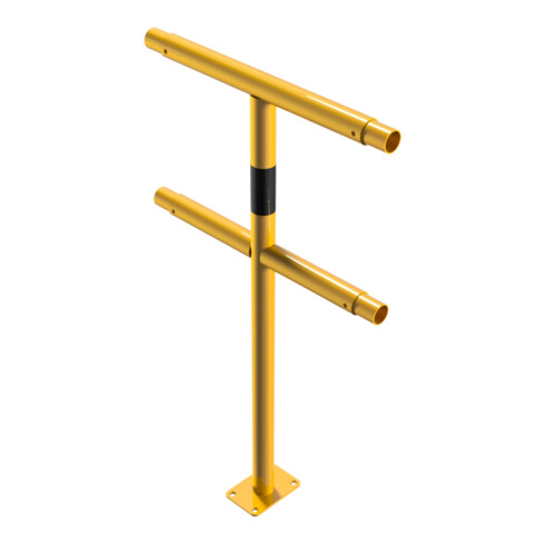 Schake Mittelpfosten für Schutzgeländer Ø48mm Breite: ca. 500mm, Höhe: 1000 mm + Querholm + Bodenplatte zum Aufdübeln, gelb / schwarz