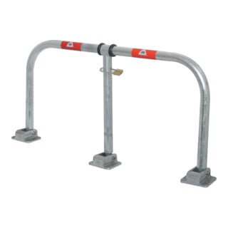 Schake Parkplatzsperrbügel 472V, umklappbar, Höhe ca. 450 mm, Breite ca. 850mm + Messingschloß, verz. + roten Reflexstreifen incl. Befestigungsmaterial