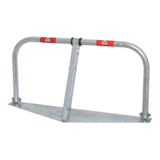 Schake Parkplatzsperrbügel 472ZP, umklappbar, Höhe ca. 450 mm, Breite ca. 850 mm + Profilzylinderschloß, + durchgehender Bodenplatte zum Aufdübeln