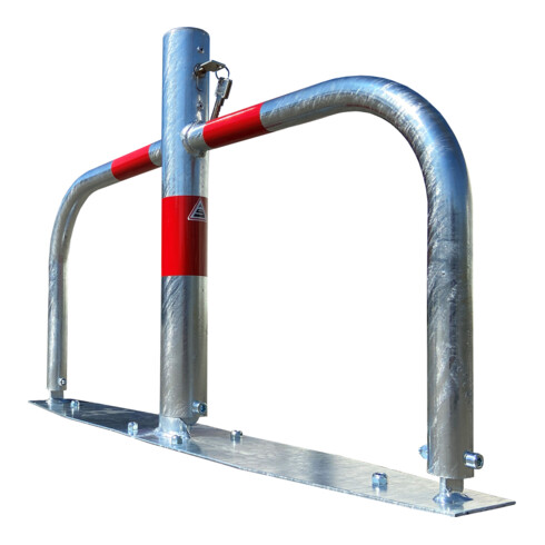 Schake Parkplatzsperre Typ 40660, umlegbar, Ø 60mm, Überflur 500mm, + Rundrohrbügeln, Gesamtbreite 800mm + Profilzylinderschloß, zum Aufdübeln inkl. Befestigungsmaterial