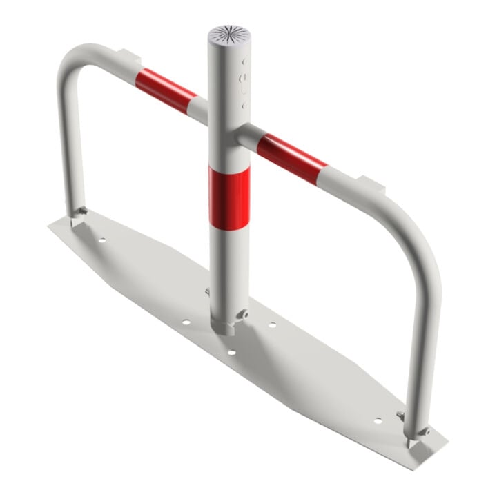Schake Parkplatzsperre Typ 40660, umlegbar, Ø 60mm, Überflur 500mm, + Rundrohrbügeln, Gesamtbreite 800mm + Profilzylinderschloß, zum Aufdübeln inkl. Befestigungsmaterial