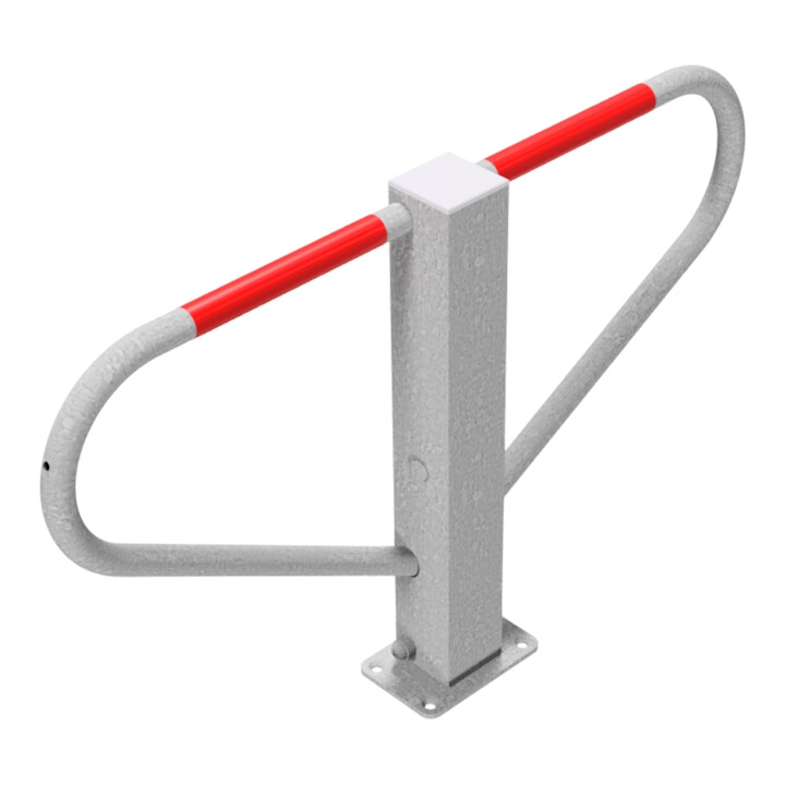 Schake Parkplatzsperre Typ 40770, umlegbar, 70x70mm, Überflur 500mm, + Rundrohrbügeln, Gesamtbreite 800mm, + Rund, Zylinderschloß, zum Aufdübeln