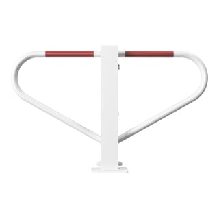 Schake Parkplatzsperre Typ 40770B, umlegbar, 70x70mm, Überflur 500mm, + Rundrohrbügeln, Gesamtbreite 800mm + Rund, Zylinderschloß, beschichtet, weiß / rot