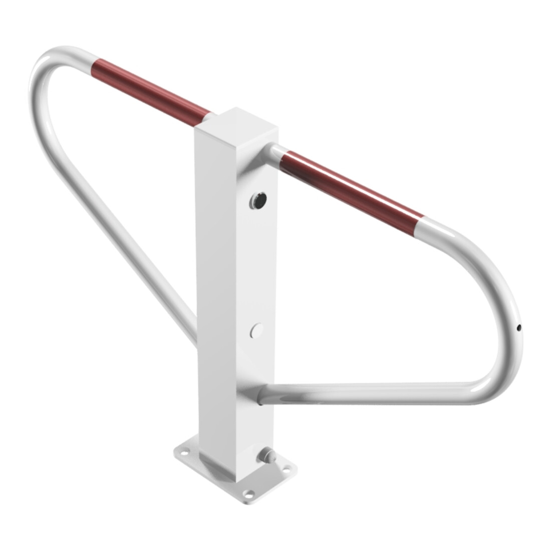 Schake Parkplatzsperre Typ 40770B, umlegbar, 70x70mm, Überflur 500mm, + Rundrohrbügeln, Gesamtbreite 800mm + Rund, Zylinderschloß, beschichtet, weiß / rot