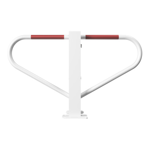 Schake Parkplatzsperre Typ 40770B, umlegbar, 70x70mm, Überflur 500mm, + Rundrohrbügeln, Gesamtbreite 800mm + Rund, Zylinderschloß, beschichtet, weiß / rot