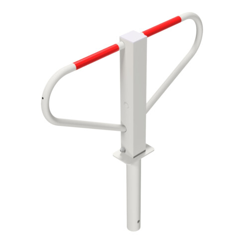 Schake Parkplatzsperre Typ 40771, umlegbar, 70x70mm, Überflur 500mm, + Rundrohrbügeln, Gesamtbreite 800mm + Rund, Zylinderschloß, z. Einbetonieren