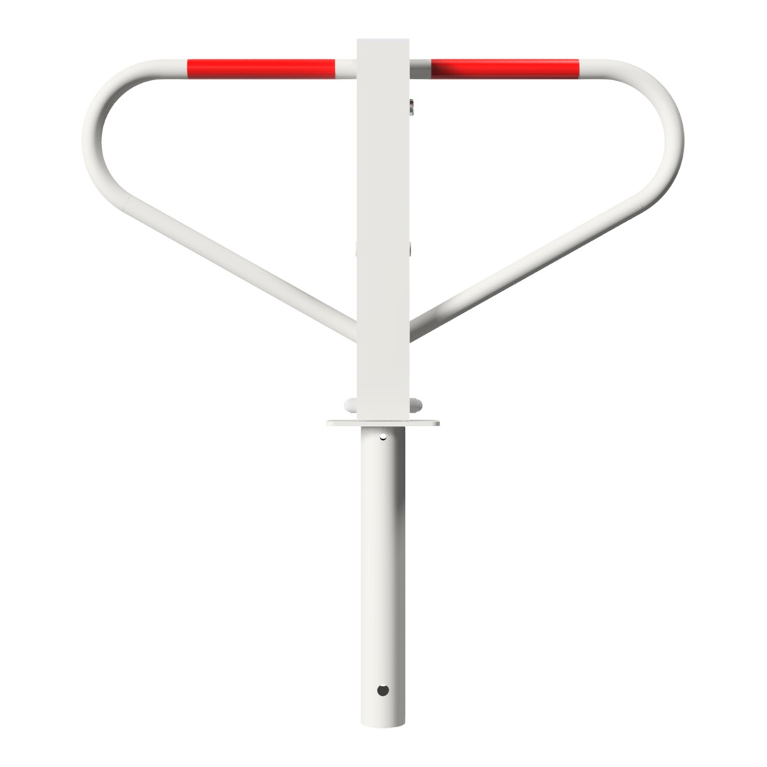 Schake Parkplatzsperre Typ 40771, umlegbar, 70x70mm, Überflur 500mm, + Rundrohrbügeln, Gesamtbreite 800mm + Rund, Zylinderschloß, z. Einbetonieren