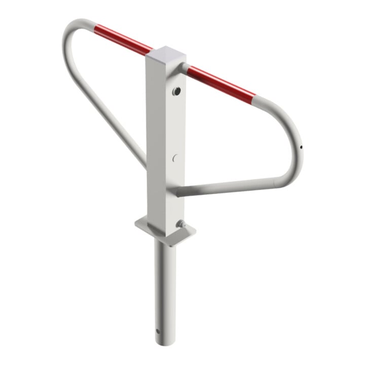 Schake Parkplatzsperre Typ 40771, umlegbar, 70x70mm, Überflur 500mm, + Rundrohrbügeln, Gesamtbreite 800mm + Rund, Zylinderschloß, z. Einbetonieren