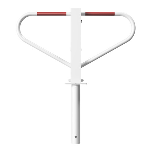 Schake Parkplatzsperre Typ 40771B, umlegbar, 70x70mm, Überflur 500mm, + Rundrohrbügeln, Gesamtbreite 800mm + Rund, Zylinderschloß, z. Einbetonieren weiß / rot