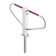 Schake Parkplatzsperre Typ 40771B, umlegbar, 70x70mm, Überflur 500mm, + Rundrohrbügeln, Gesamtbreite 800mm + Rund, Zylinderschloß, z. Einbetonieren weiß / rot-4