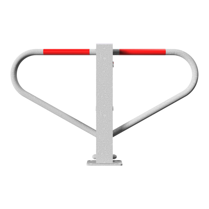 Schake Parkplatzsperre Typ 40772, umlegbar, 70x70mm, Überflur 500mm, + Rundrohrbügeln, Gesamtbreite 800mm + 8mm Dreikantverschluß, zum Aufdübeln inkl. 8mm Dreikantschlüssel