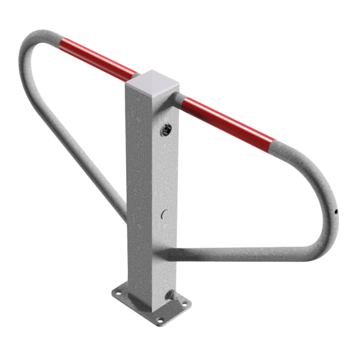 Schake Parkplatzsperre Typ 40772, umlegbar, 70x70mm, Überflur 500mm, + Rundrohrbügeln, Gesamtbreite 800mm + 8mm Dreikantverschluß, zum Aufdübeln inkl. 8mm Dreikantschlüssel