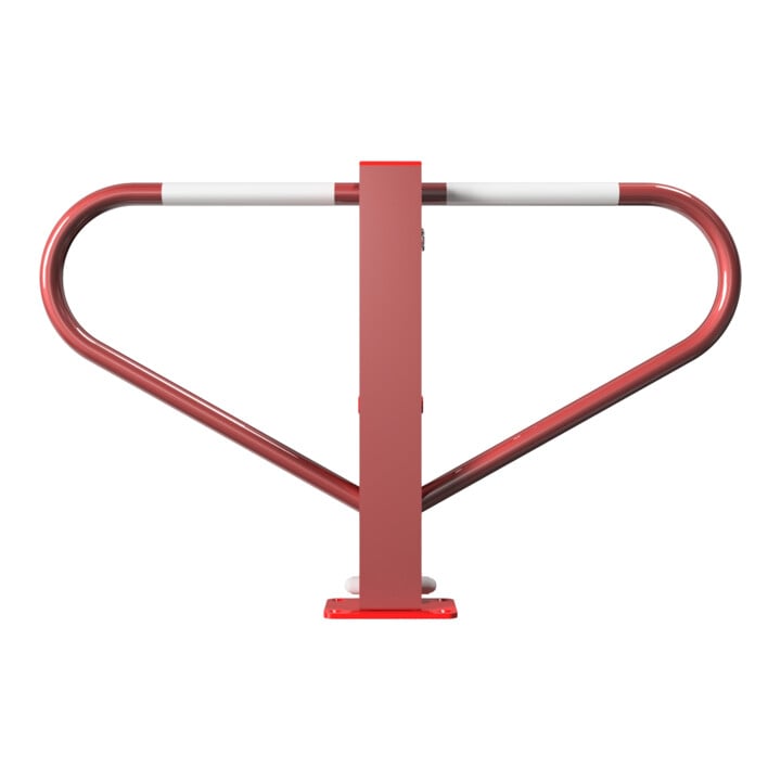 Schake Parkplatzsperre Typ 40772B, umlegbar, 70x70mm, Überflur 500mm, + Rundrohrbügeln, Gesamtbreite 800mm + 8mm Dreikantverschluß, beschichtet, rot/weiß inkl. 8mm Dreikantschlüssel