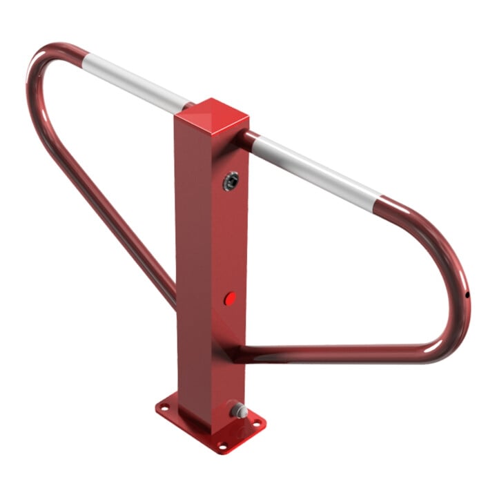 Schake Parkplatzsperre Typ 40772B, umlegbar, 70x70mm, Überflur 500mm, + Rundrohrbügeln, Gesamtbreite 800mm + 8mm Dreikantverschluß, beschichtet, rot/weiß inkl. 8mm Dreikantschlüssel