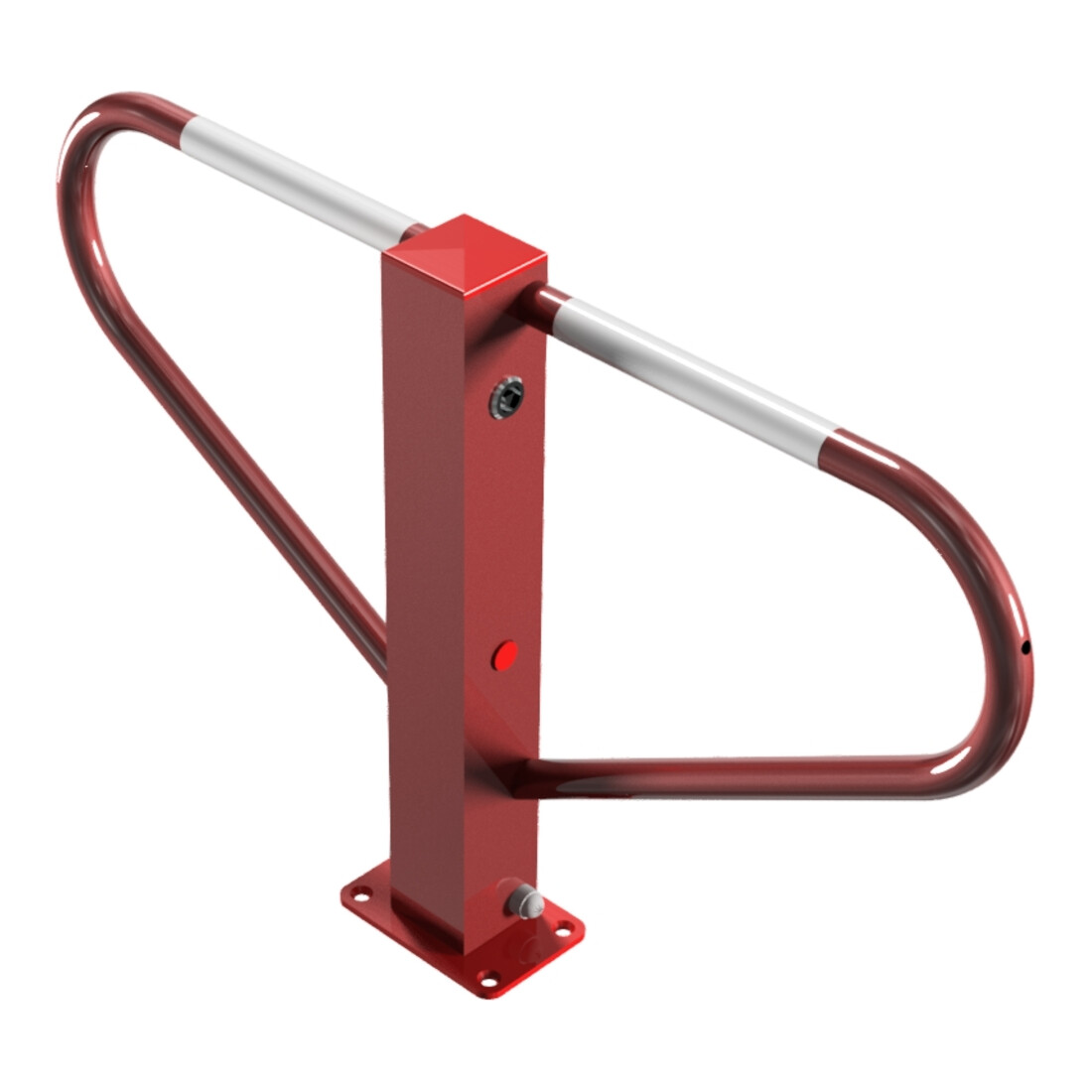 Schake Parkplatzsperre Typ 40772B, umlegbar, 70x70mm, Überflur 500mm, + Rundrohrbügeln, Gesamtbreite 800mm + 8mm Dreikantverschluß, beschichtet, rot/weiß inkl. 8mm Dreikantschlüssel
