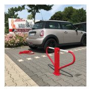 Schake Parkplatzsperre Typ 40773, umlegbar, 70x70mm, Überflur 500mm, + Rundrohrbügeln, Gesamtbreite 800mm + 8mm Dreikantverschluß, z. Einbetonieren inkl. 8mm Dreikantschlüssel-2