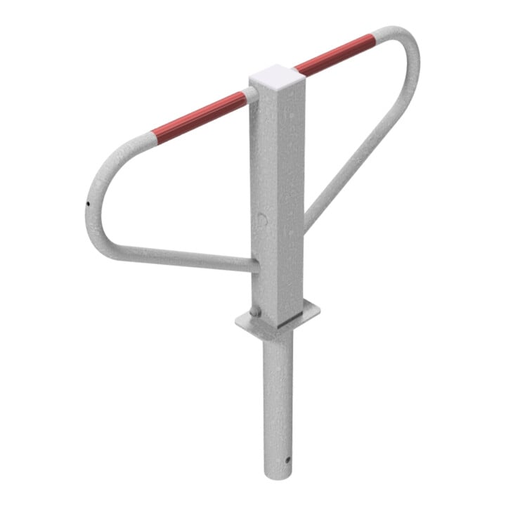 Schake Parkplatzsperre Typ 40773, umlegbar, 70x70mm, Überflur 500mm, + Rundrohrbügeln, Gesamtbreite 800mm + 8mm Dreikantverschluß, z. Einbetonieren inkl. 8mm Dreikantschlüssel