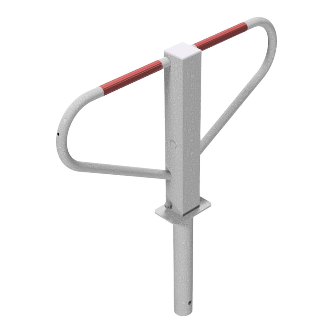 Schake Parkplatzsperre Typ 40773, umlegbar, 70x70mm, Überflur 500mm, + Rundrohrbügeln, Gesamtbreite 800mm + 8mm Dreikantverschluß, z. Einbetonieren inkl. 8mm Dreikantschlüssel
