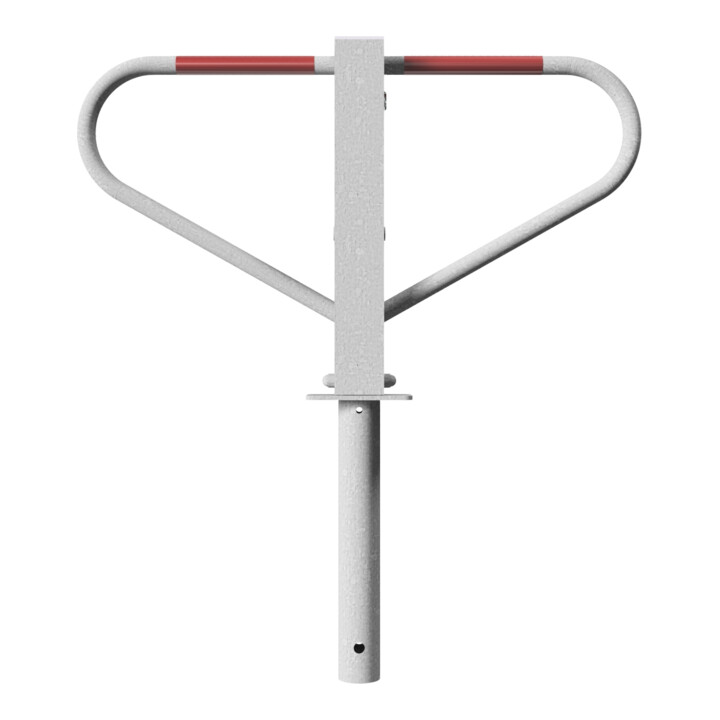 Schake Parkplatzsperre Typ 40773, umlegbar, 70x70mm, Überflur 500mm, + Rundrohrbügeln, Gesamtbreite 800mm + 8mm Dreikantverschluß, z. Einbetonieren inkl. 8mm Dreikantschlüssel