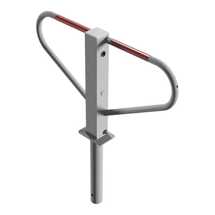 Schake Parkplatzsperre Typ 40773, umlegbar, 70x70mm, Überflur 500mm, + Rundrohrbügeln, Gesamtbreite 800mm + 8mm Dreikantverschluß, z. Einbetonieren inkl. 8mm Dreikantschlüssel