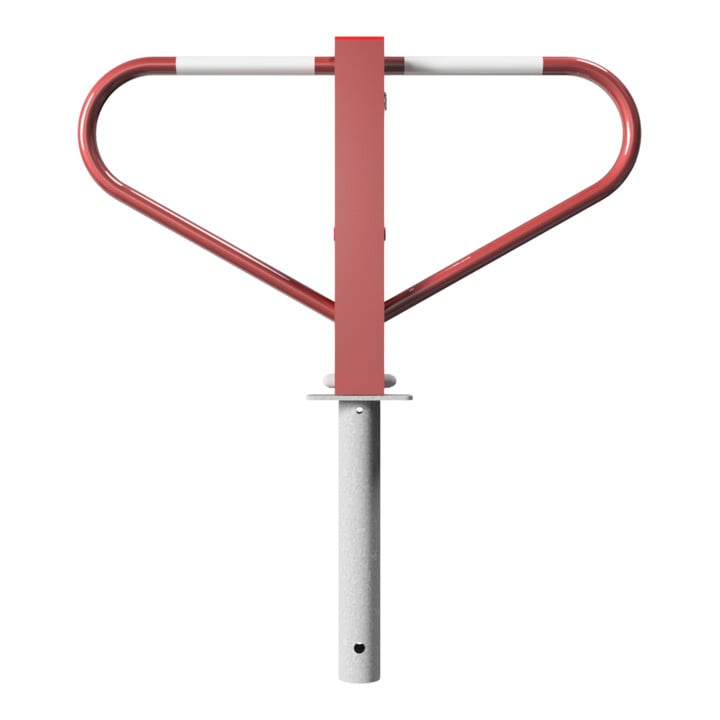 Schake Parkplatzsperre Typ 40773B, umlegbar, 70x70mm, Überflur 500mm, + Rundrohrbügeln, Gesamtbreite 800mm + 8mm Dreikantverschluß, z. Einbetonieren rot/weiß inkl. 8mm Dreikantschlüssel