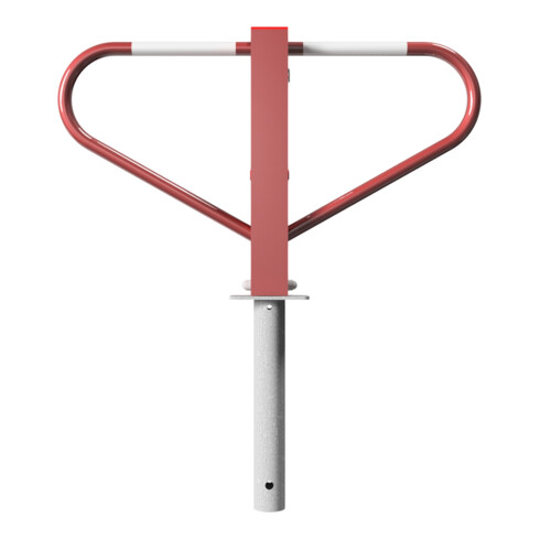 Schake Parkplatzsperre Typ 40773B, umlegbar, 70x70mm, Überflur 500mm, + Rundrohrbügeln, Gesamtbreite 800mm + 8mm Dreikantverschluß, z. Einbetonieren rot/weiß inkl. 8mm Dreikantschlüssel