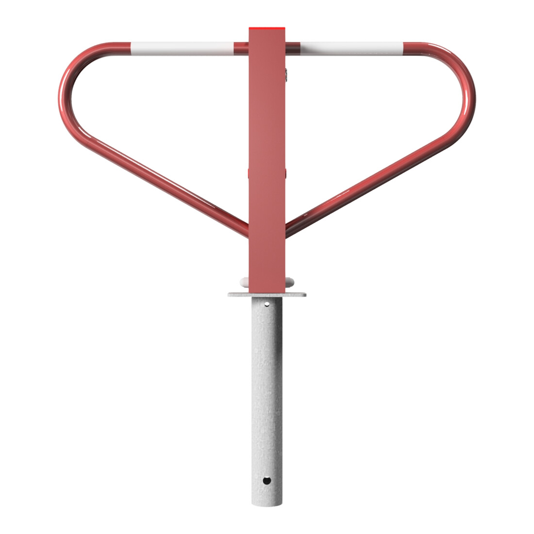 Schake Parkplatzsperre Typ 40773B, umlegbar, 70x70mm, Überflur 500mm, + Rundrohrbügeln, Gesamtbreite 800mm + 8mm Dreikantverschluß, z. Einbetonieren rot/weiß inkl. 8mm Dreikantschlüssel