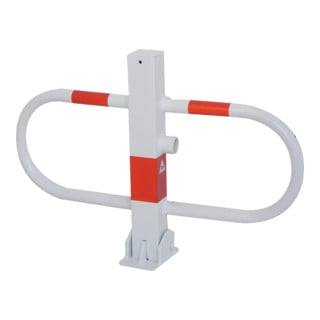 Schake Parkplatzsperre Typ 4709FUB, umlegbar + Dreikantverschluß, 70x70mm + seitlichen Rohrbügeln weiß / rot