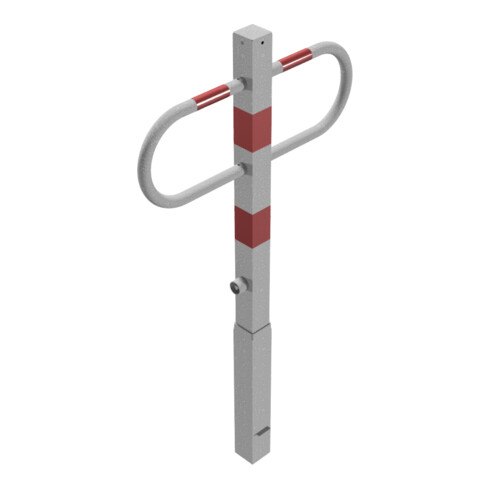 Schake Parkplatzsperre Typ 471F, 70x70mm, herausnehmbar + Dreikantverschluß, Breite 800mm, Höhe Überflur 900mm, + Bodenhülse.