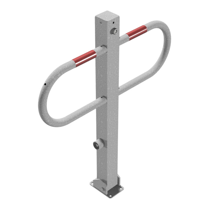 Schake Parkplatzsperre Typ 471FU, 70x70mm, umlegbar, Breite 800mm Überflur 900mm + Dreikantverschluß feuerverzinkt