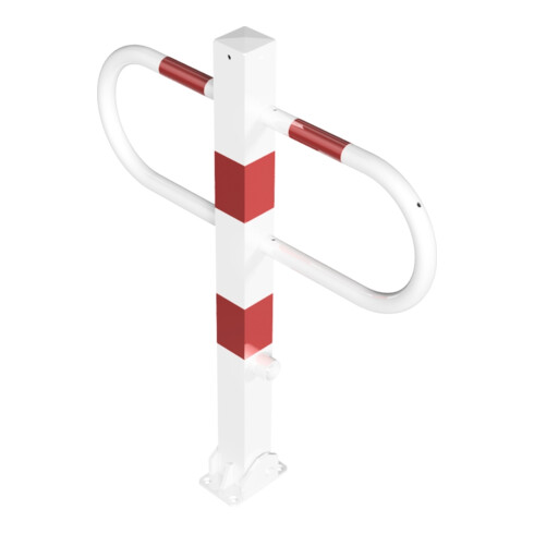 Schake Parkplatzsperre Typ 471FUB, 70x70mm, umlegbar, Breite 800mm Überflur 900mm + Dreikantverschluß, weiß / rot
