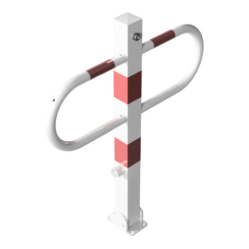 Schake Parkplatzsperre Typ 471FUB, 70x70mm, umlegbar, Breite 800mm Überflur 900mm + Dreikantverschluß, weiß / rot