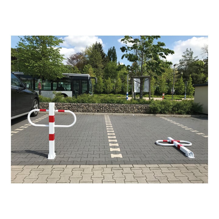 Schake Parkplatzsperre Typ 471UZ, 70x70mm, umlegbar, Breite 800mm Überflur 900mm + Profilzylinder feuerverzinkt