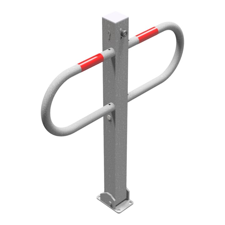 Schake Parkplatzsperre Typ 471UZ, 70x70mm, umlegbar, Breite 800mm Überflur 900mm + Profilzylinder feuerverzinkt